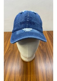 Resim Denim Jean Kot Kumaş Vintage Yıkamalı Unisex Cap Şapka Indigo - Mavi 