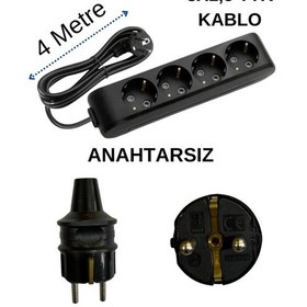 Resim Avarson 4'lü Dörtlü Priz Topraklı Kablolu Siyah 3x1,5 Ttr 4 Dört Metre 