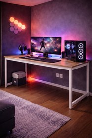 Resim Flinder Çam/Beyaz Oyuncu Masası 60x140 Cm, Beyaz Renk Bilgisayar Masası, Gamer Masası, Gaming Masa 