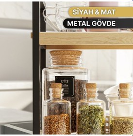 Resim Bino Ahşap Çok Amaçlı Düzenleyici Mutfak Rafı Organizer Tezgah Üstü Malzeme Dolabı 