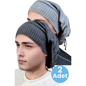 Resim Uniquetrenders 2'li Erkek Kışlık Triko Örgü Bere Ve Boyunluk Gri-füme Gri - Füme 