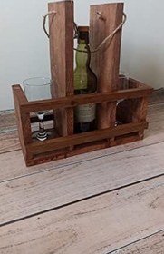 Resim Ahşap Şaraplık Ve Kadehlik 