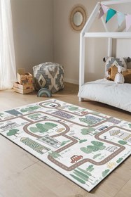 Resim PINKIE HOME Kaymaz Taban Makinede Yıkanabilir Leke Tutmaz Yol Desenli Oyun Halısı, Oyun Matı, Çocuk Halısı-35 