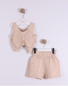 Resim Serkon Yıldız Baskılı Müslin Şort Takım Ser-0879 Kahverengi 