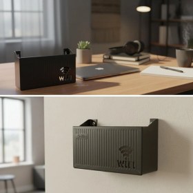 Resim İlk El Grup Duvar Tipi Wi-Fi Modem Saklama Kutusu(Siyah) - Kablo Düzenleyici Router Raf Organizer (4887) 