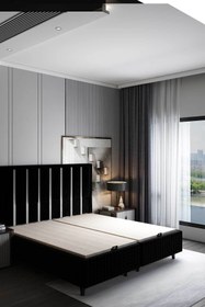 Resim MAD Home Siyah Çift Kişilik 160x200 Güçlendirilmiş Çelik Baza Başlık Takım MDSR05BB 