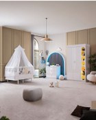 Resim Vira Çocuk Odası Takımı, Vira 2 Kapaklı Dolap, Yıldız Büyüyen Beşik, Şifonyer, Kitaplık Beyaz 