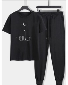 Resim Uzay Temalı Baskılı 2'li Eşofman Takımı Siyah 