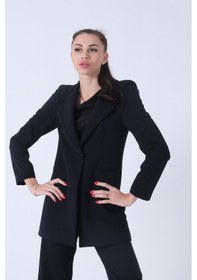 Resim Feminist Lacivert Zebra Astar Detaylı Krep Blazer Ceket 01051201.02 Lacivert 
