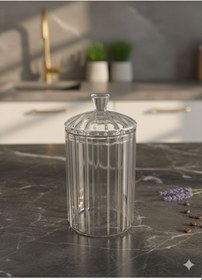 Resim Qerhome 3'lü Borosilikat Cam Optik Çizgili Papatya Kavanoz Seti 500 Ml Şeffaf 