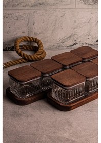 Resim Snippy Bella Kare 10 Parça Ahşap Vakumlu Kapaklı Cam Kahvaltılık Ahşap - Şeffaf 