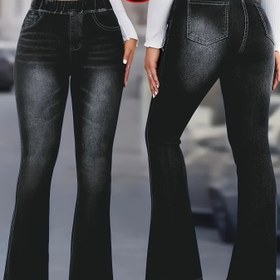 Resim Kadınlar için taklit denim desenli baskılı tayt [Gerçek denim kumaşlı rahat paça pantolon] 