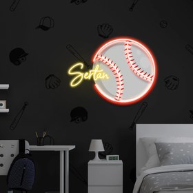 Resim Beyzbol Topu İsime Özel Modern Neon Tabela - 70 CM / Olsun 