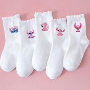Resim Disney 5'li çift paket çocuk çorapları, sevimli çizgi film desenli pembe Stitch, yumuşak rahat nefes alabilir diz üstü çoraplar, günlük kullanım için uygun, her mevsim şık spor çoraplar, Her Mevsim Giyim,Günlük Kıyafet,Oyuncu Desen,Şık Çoraplar,Dayanıklı Dikiş,Nefes Alabilen Malzeme,Eşleşen Çoraplar 