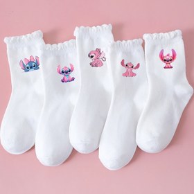 Resim Disney 5'li çift paket çocuk çorapları, sevimli çizgi film desenli pembe Stitch, yumuşak rahat nefes alabilir diz üstü çoraplar, günlük kullanım için uygun, her mevsim şık spor çoraplar, Her Mevsim Giyim,Günlük Kıyafet,Oyuncu Desen,Şık Çoraplar,Dayanıklı Dikiş,Nefes Alabilen Malzeme,Eşleşen Çoraplar 