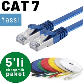 Resim 5 adet IRENIS CAT7 Kablo Yassı FTP Network Kablosu, 25 cm Yeşil 