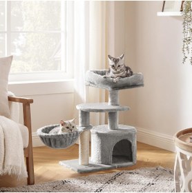 Resim AyrStore Küçük Kedi Ağacı Tırmalama Direği Çok Katlı 68 cm, Açık Gri 