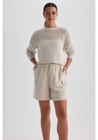 Resim Defacto Yüksek Bel Kısa Paça Keten Karışımlı Şort A8258AX23HSER37 