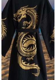 Resim Varol Organik %100 Pamuk Kimono Yaka Sabalık Bornoz Plaj Elbisesi - Viserion - Sarı - S/m Sarı/s/m Siyah - Kırmızı 
