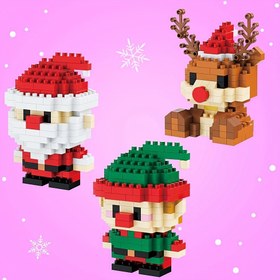 Resim 3 Adet Mini Sevimli Karikatür Noel Temalı Yapı Blokları Oyuncakları, Noel Baba, Santa Claus, Noel Cücesi, Noel Geyiği, Minyatür Noel Figürleri, Masa Süsü, Noel Hediyeleri 