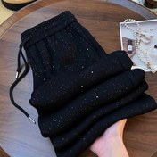 Resim For Galaxy Desenli Yüksek Bel Düz Bacak Pantolon - Bol Kesim, Bağcıklı Bel, Uzun Boy, Sonbahar/Kış için Rahat Stil, Siyah Beyaz Noktalı, Hafta Sonu Gezileri için Mükemmel, Rahat Giyim | for Galaxy Desenli Pantolon | Bağcıklı Bel Bandı 