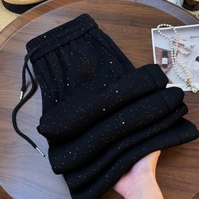 Resim For Galaxy Desenli Yüksek Bel Düz Bacak Pantolon - Bol Kesim, Bağcıklı Bel, Uzun Boy, Sonbahar/Kış için Rahat Stil, Siyah Beyaz Noktalı, Hafta Sonu Gezileri için Mükemmel, Rahat Giyim | for Galaxy Desenli Pantolon | Bağcıklı Bel Bandı 