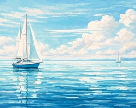 Resim Sayılarla Boyama Seti - Sakin Denizde İki Yelkenli - 60x75 