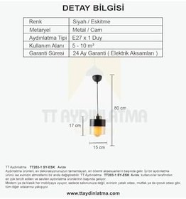 Resim TT AYDINLATMA Tt203-1-sy Siyah-eskitme Tekli Avize Siyah 35 x 50 