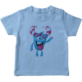 Resim Angemiel Baby Şeker Boynuzlu Selam Veren Canavar Erkek Bebek Tişört Mavi B0783MDBBKETSRT 