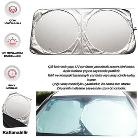 Resim Carub Oto Güneşlik Ön Arka Cam Perdesi Çift Yönlü Katlanır Isı Kouruyucu Miflonlu Su Geçirmez 150x70cm Br4953721 1 Adet 