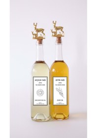Resim Altın Geyik Ailesi Akıtmaz Tıpalı Dibi Çukur Şeffaf Cam Şişe 2'li 750 Ml Yağdanlık Yağlık Şeffaf 
