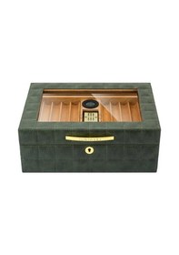 Resim Lubinski Deri Camlı Humidor Puro Kutusu Yeşil 50s 