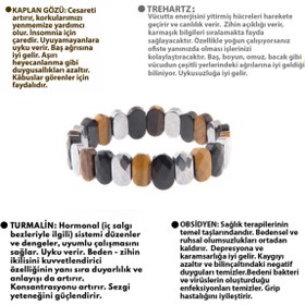 Resim OSMANLI DEĞERLİ TAŞ Sertifikalı Turmalin Obsidyen Trehartz Kaplan Gözü Doğal Taş Roleks Bileklik 