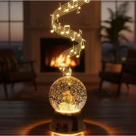 Resim River World Kar Küresi Biblo Müzikli Işıklı Pilli Figürü Kış Masalı Bankta Sevgili 