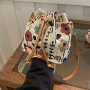 Resim Etik Bohem Çiçekli Kadın Kovası - Açık Bej El Çantası, İpli Kapatma, Kahverengi Saplar & Polyester Astar, Seyahat, İş ve Günlük Kıyafetler için Dayanıklı Kumaş, Doğal Şık Stil, Güvenli Fermuarlı Kapama 