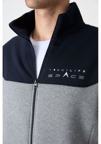 Resim Tommy Life Gri Melanj - Lacivert Dik Yaka Renk Geçişli İçi Polarlı Erkek Eşofman Takımı - 85186 Gri Melanj - Lacivert 