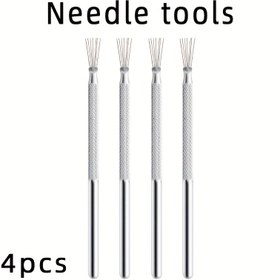 Resim 4 Parça Set Kil İğne Aletleri, Paslanmaz Çelik Fırça ve Buz Çözme Aracı, Seramik için 7 Kitaplık Dokulu Fırça ve Şekillendirme Aracı, Kil Heykel Oyma ve Kil Seramik Dokusu Modelleri için Araç 