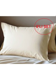 Resim 6 Adet Ekru Renk Pamuklu Yastık Kılıfı Kapaklı 50x70 Ekru 