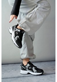 Resim Muggo Mojeh Kadın Ortopedik Günlük Garantili Bağcıklı Yürüyüş Koşu Sneaker Spor Ayakkabı Siyah 