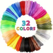 Resim 32 Renkli 3D Kalem PLA Tüketim Malzemeleri, Her Renkte 3.05 Metre, Toplamda 97.54 Metre, 2 Parmak Kılıfı ile, Rastgele Renkler 