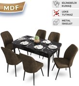 Resim Canisa Concept Mun Serisi 80x132 Açılabilir Mdf Siyah Mermer Desen Masa Takımı 6 Kahverengi Sandalye 