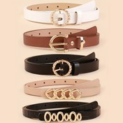 Resim 5'li Paket Kadınlar için Şık İnce Kemerler Alaşım Tokalarıyla - Beyaz, Bej, Kahverengi, Siyah ve Altın Tonlu Metal Kemerler Günlük, Düğün, Parti veya Gündelik Giyim İçin 