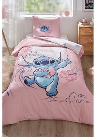 Resim Özdilek Stitch Aloha Tek Kişilik Disney Lisanslı Lastikli Çarşaf Çocuk Nevresim Takımı Pembe 