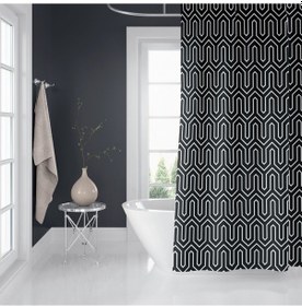 Resim Siyah Banyo Perdesi-Tek Kanat Banyo Dekorasyon Ürünü Duş Perde... Çok Renkli 