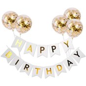 Resim Şık Doğum Günü Kutlama Seti, Doğum Günü Afişi Ve Konfeti Lateks Balonlar, Unutulmaz Günler İçin Mükemmel Doğum Günü Dekorasyon Seti 