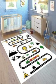 Resim Cotton Şönil Kaymaz Tabanlı Yıkanabilir Antibakteriyel Dijital Baskı Çocuk Halısı, CK-10131B-CTN-80X150 