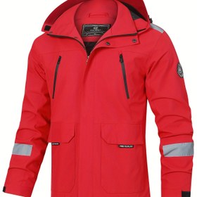 Resim Erkek Hafif Kapüşonlu Ceket - Parlak Sarı Rüzgarlık Mont, Tam Fermuarlı, Fermuarlı Cepli - Esnemeyen Kumaş, İlkbahar/Sonbahar Geçiş Hava Koşulları İçin - Günlük ve Resmi Etkinlikler İçin Rahat Dış Giyim - Kolay Bakım Polyester Ceket 