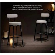 Resim J&S QUALİTY Montajgerektirmez Hazır Kirli Beyaz Renk Bar Sandalyesi Ikea Tasarımı 75 Cm Oturum Yüksekliği 