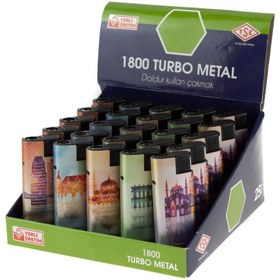Resim Erzi Çakmak Turbo 18Turbo İstanbl Metal Rüzgarda Sönmeyen Çakmak 25'li 