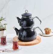 Resim AboutThePerfect Şık Emaye Çaydanlık Takımı, Siyah, Çok Renkli, Dayanıklı ve Zarif Tasarım 